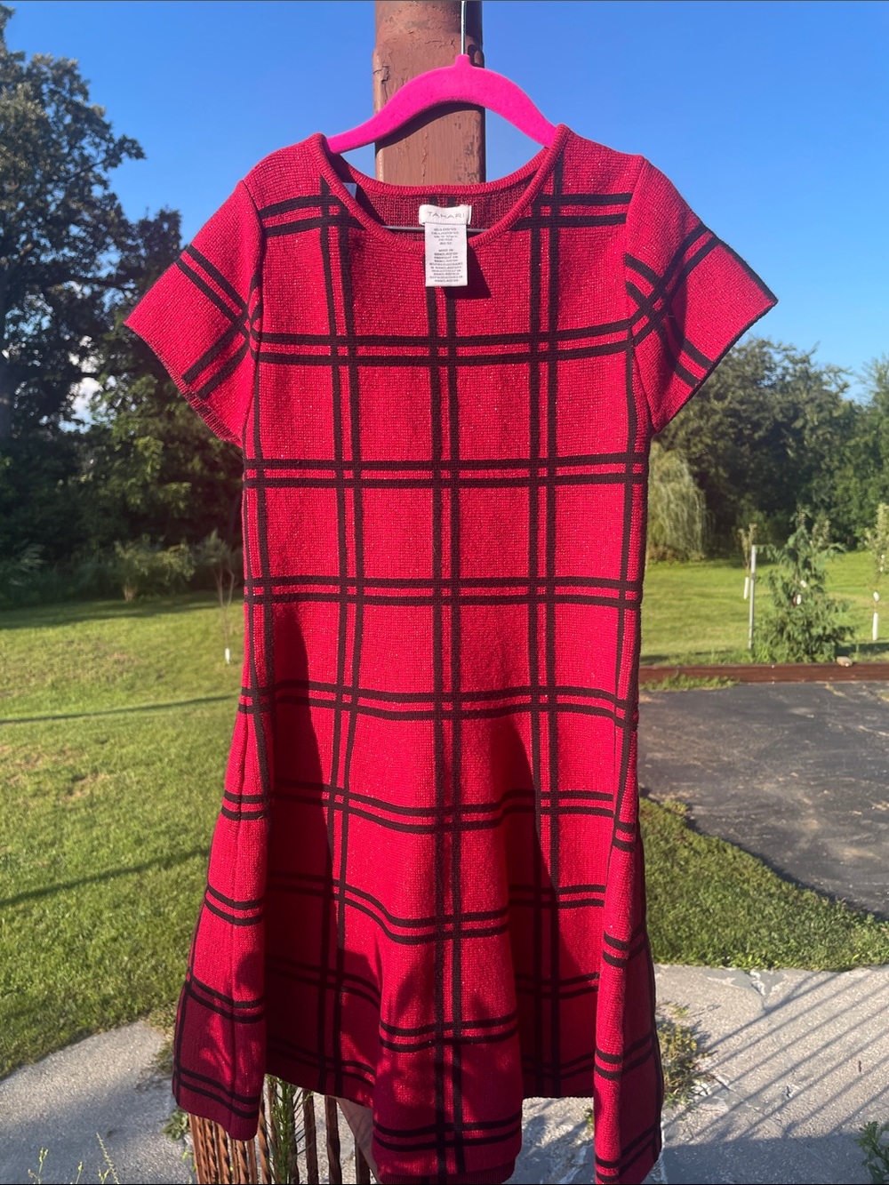 Girls’ Tahari Red Plaid Knit Fit-and-Flare Dress